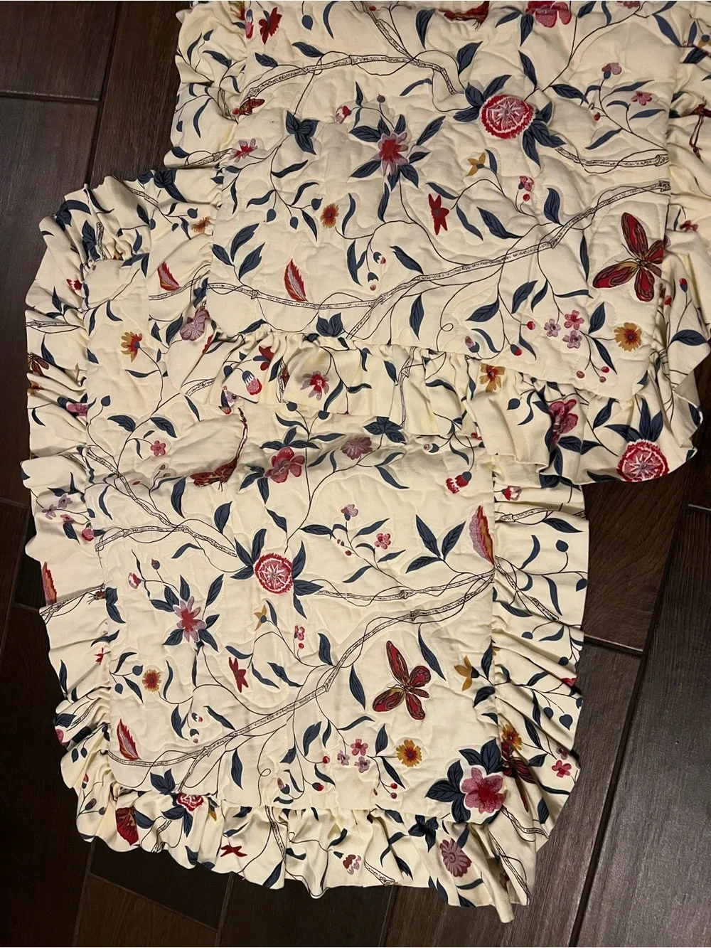 Set of 2 Vintage Yellow Floral Ruffled Quilted Pillow Shams